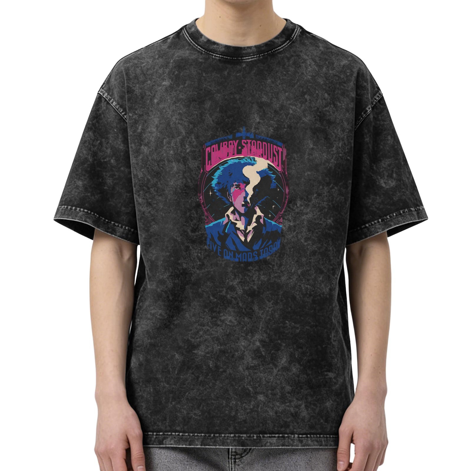 Washed Black Cowboy Stardust Anime Graphic T-Shirt