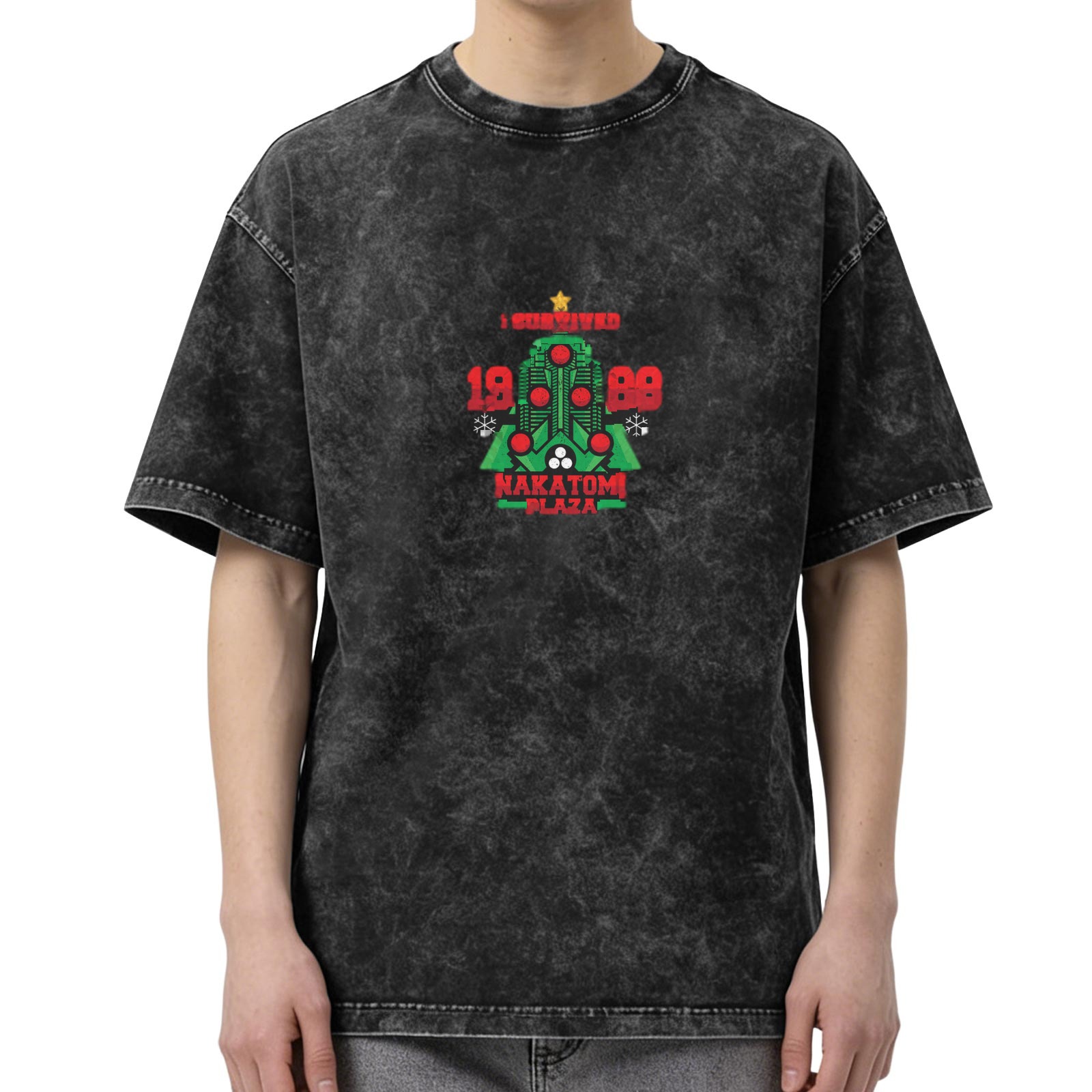 I Survived 1988 Nakatom Plaza Christmas Tree Graphic Acid Wash T-Shirt