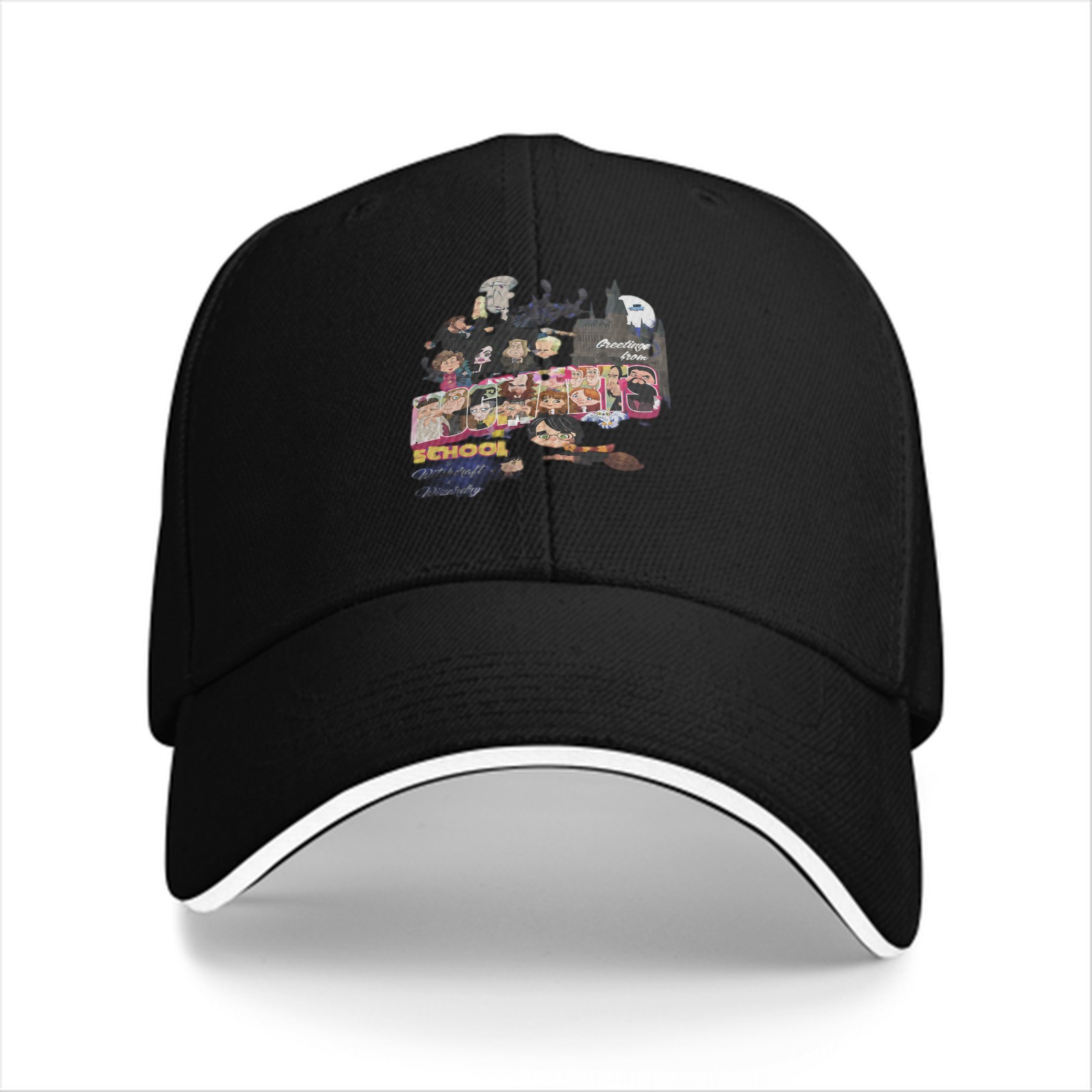 Black Baseball Cap with Wizard School Themed Character Print