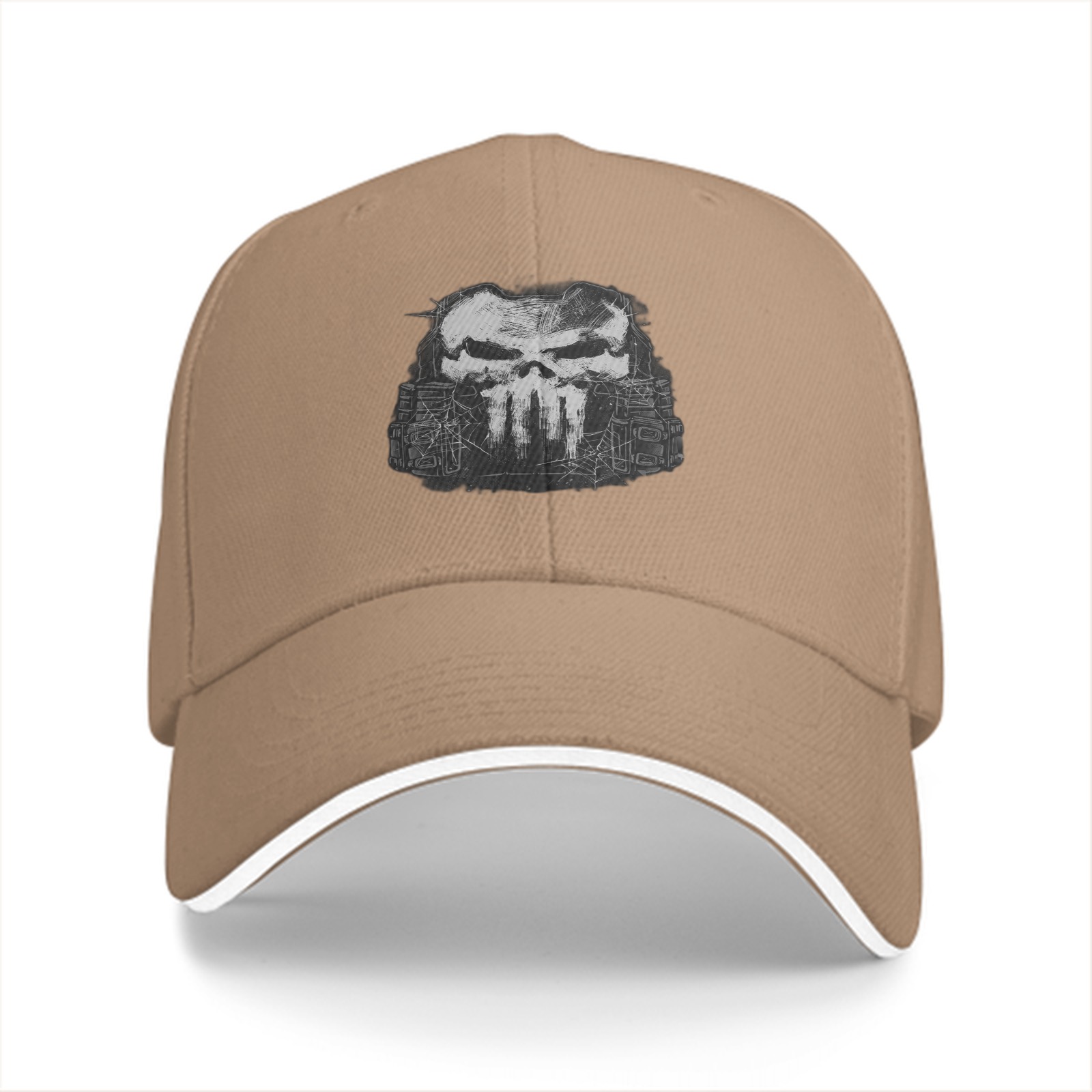Black Baseball Cap With Distressed Punisher Skull Graphic