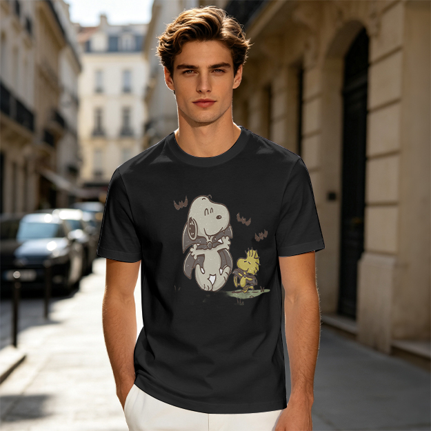 Olive T-shirt with Snoopy and Woodstock Graphic Print