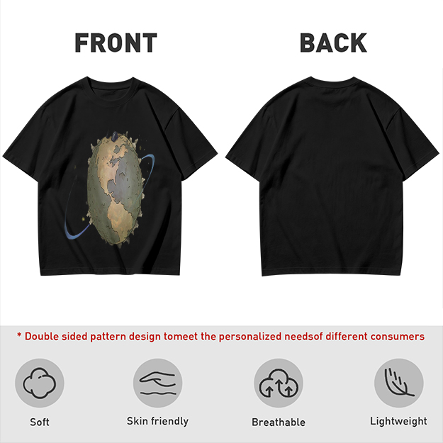 Olive Green T-Shirt With Distorted Earth Graphic Print