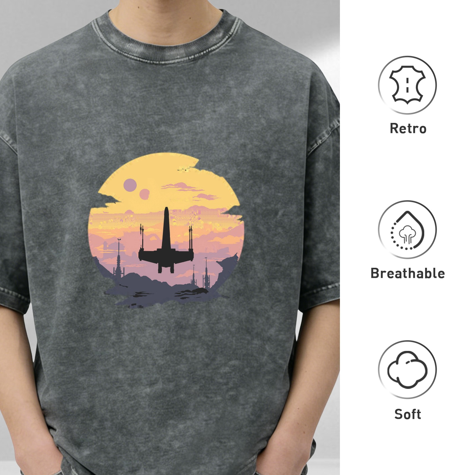 Star Wars X-Wing Sunset Graphic Acid Wash T-Shirt