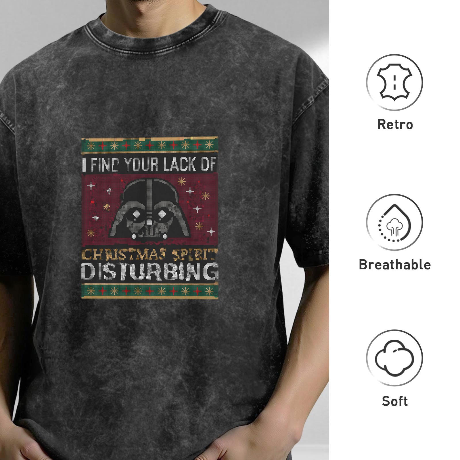 Darth Vader Christmas Spirit Disturbing Acid Wash T-Shirt