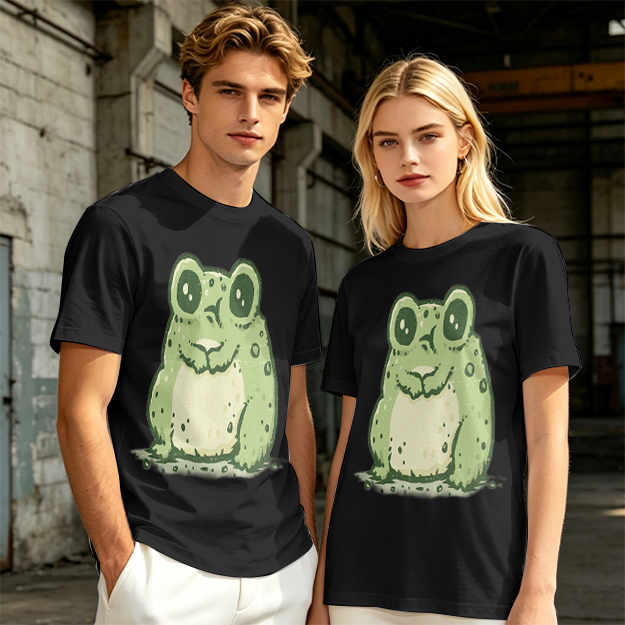 Olive Green T-Shirt With Cute Cartoon Frog Graphic Print