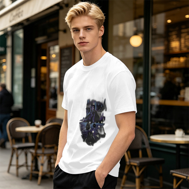 Olive Green T-Shirt With Dark Night Scene Graphic Print