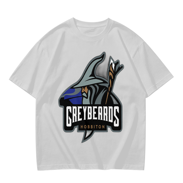 Olive t-shirt with Greybeards Hobbiton wizard graphic