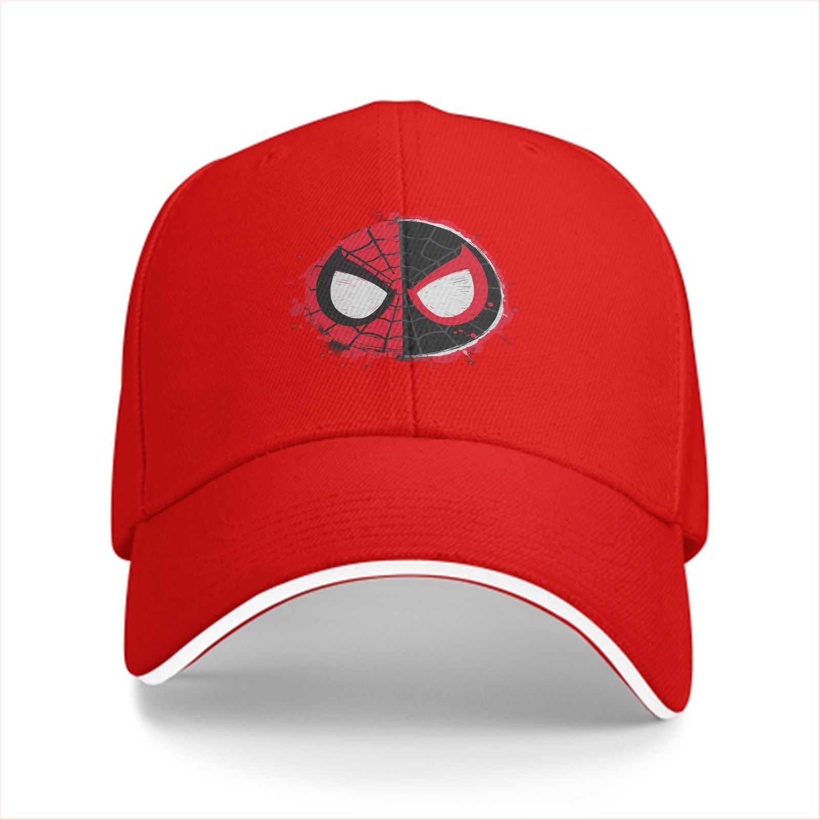 Black Baseball Cap With Split Spider-Man Mask Graphic