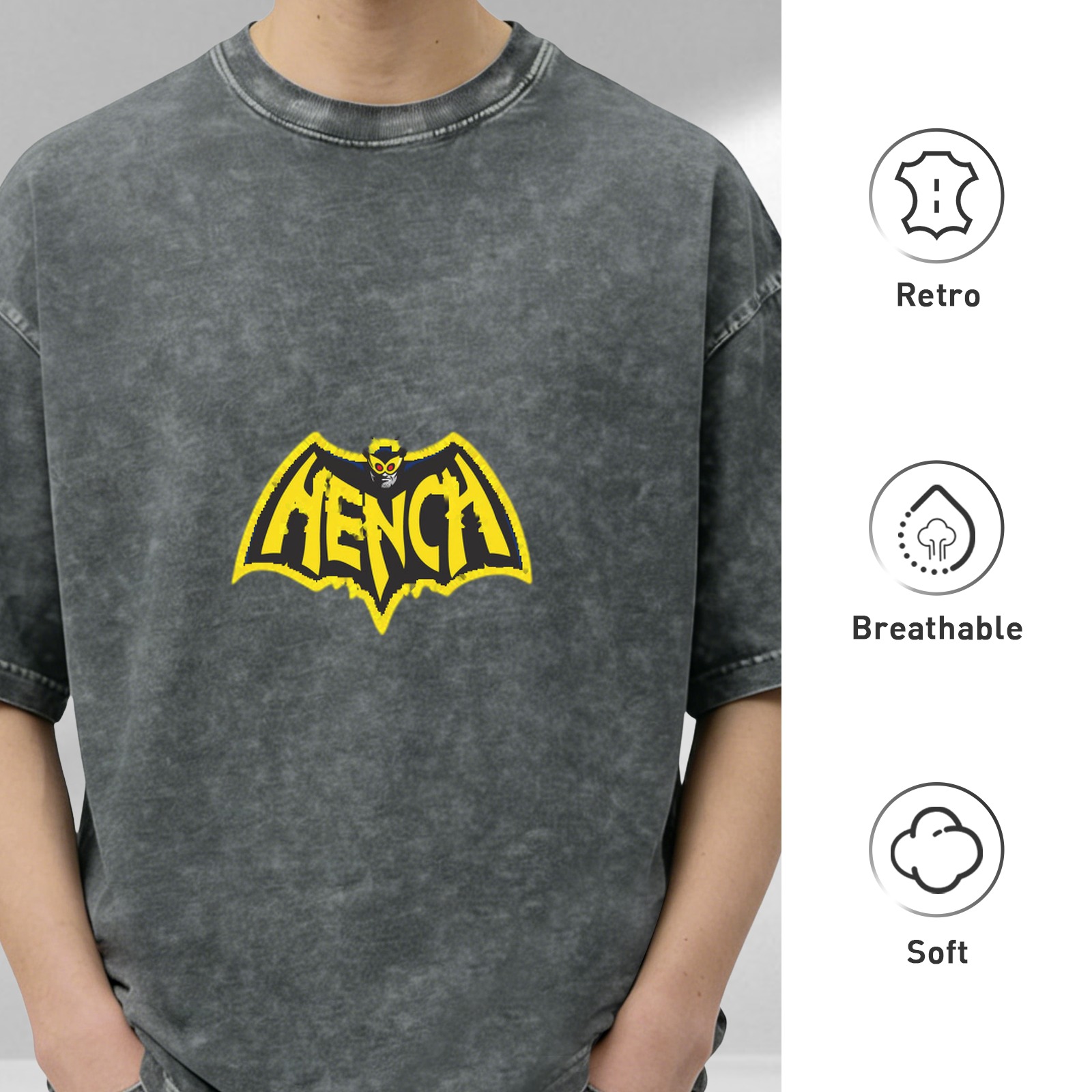 Hench Bat Graphic Acid Wash T-Shirt