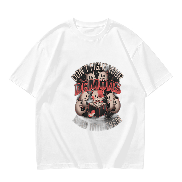 Don't Fight Your Demons Cat Graphic Olive T-Shirt