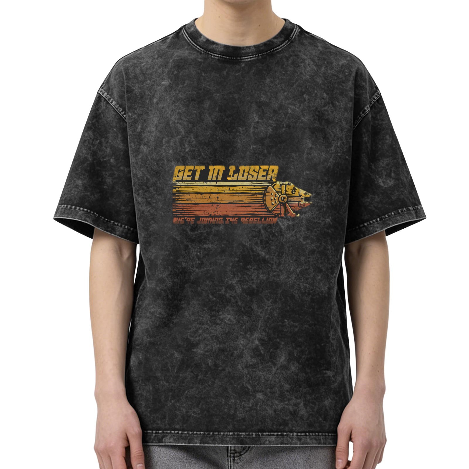Star Wars themed 'Get In Loser We're Joining The Rebellion' graphic acid wash oversized short sleeve t-shirt
