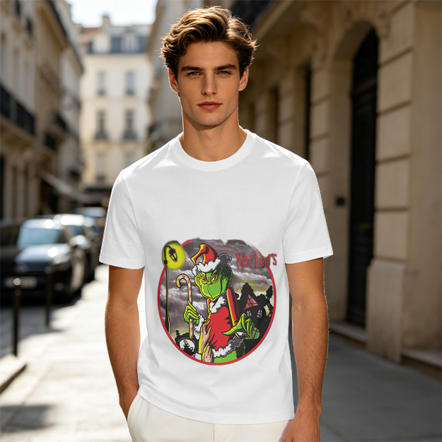Olive T-shirt with Grinch 'No Cheers' Christmas Graphic Print