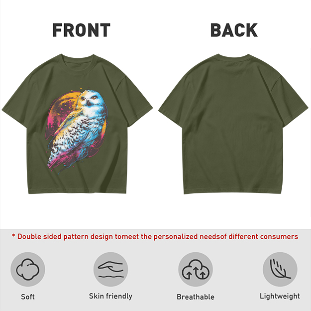 Owl Graphic Print Dark Green Casual T-Shirt
