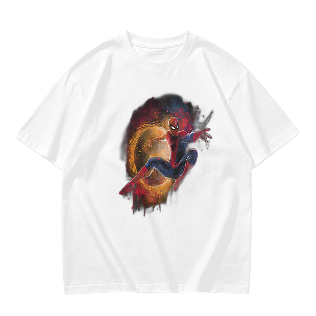 Olive Green Spider-Man Graphic T-Shirt with Cosmic Art Print