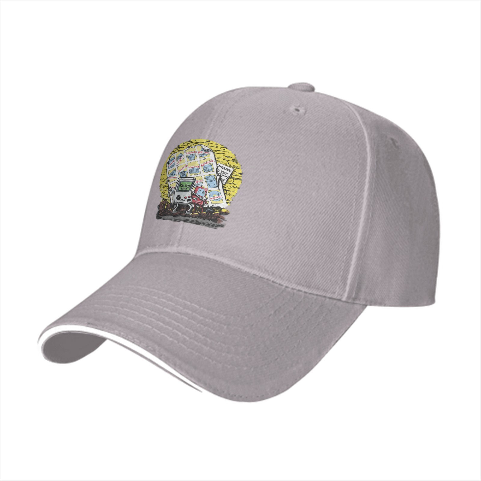 Black Baseball Cap With Retro Handheld Game Characters Graphic