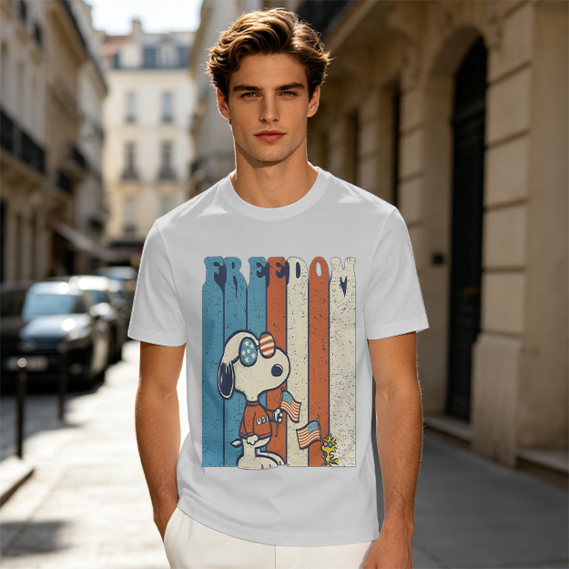 Olive Snoopy Freedom Patriotic Graphic T-Shirt