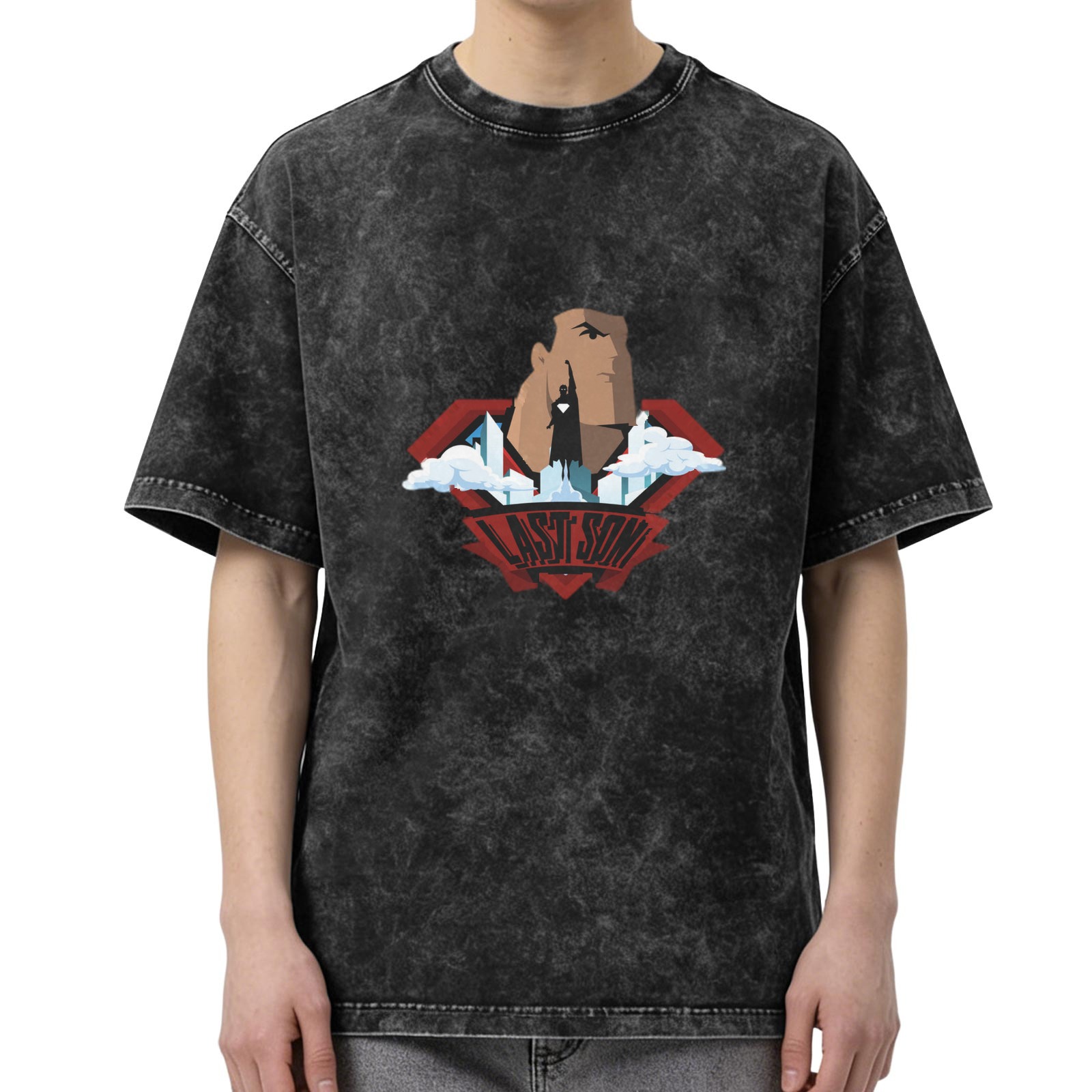 Washed Black Superman Last Son Graphic T-Shirt