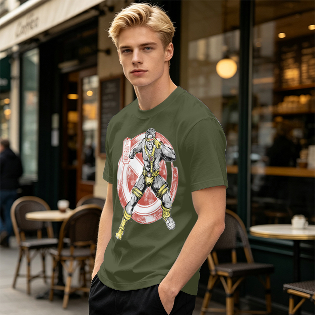 Olive T-shirt with Cyclops X-Men Superhero Graphic Print