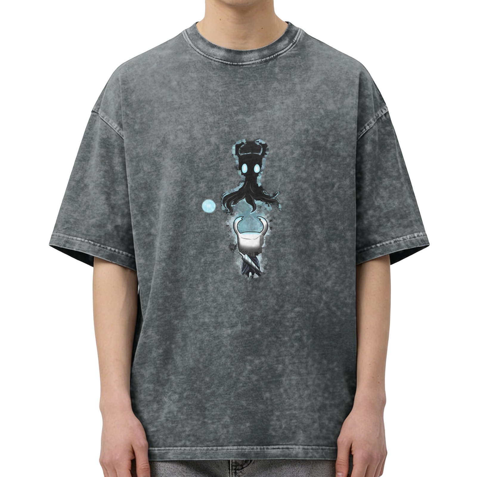 Hollow Knight Themed Washed Black Short Sleeve T-Shirt