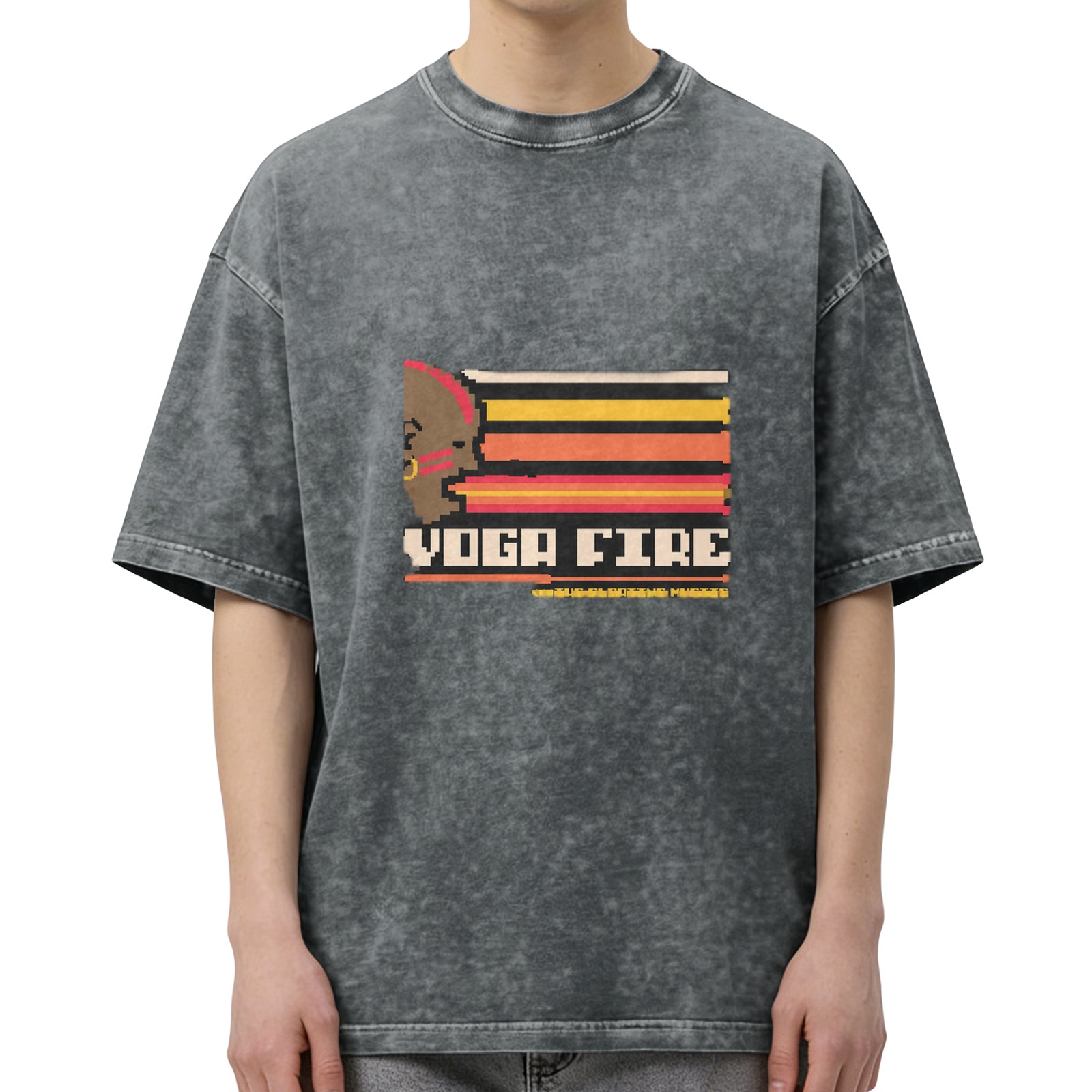 Voga Fire Graphic Acid Wash Black Short Sleeve T-Shirt