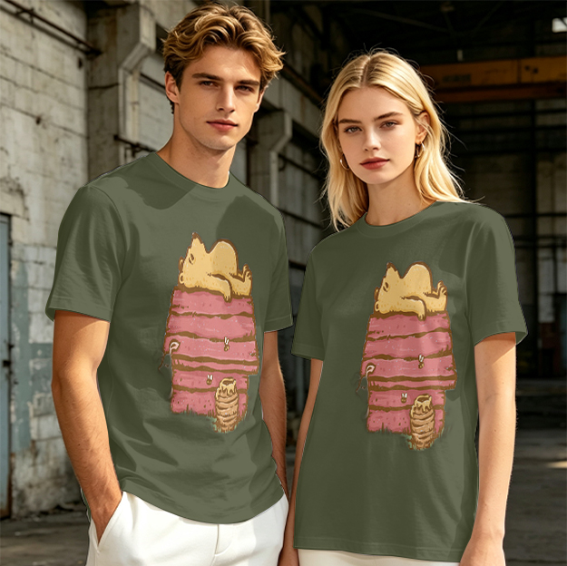 Olive T-Shirt with Bear Napping on Honey Pot Print