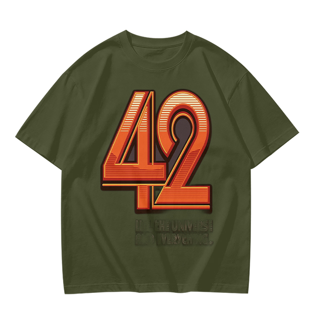 Olive Green T-Shirt With Retro Number 42 Graphic Print