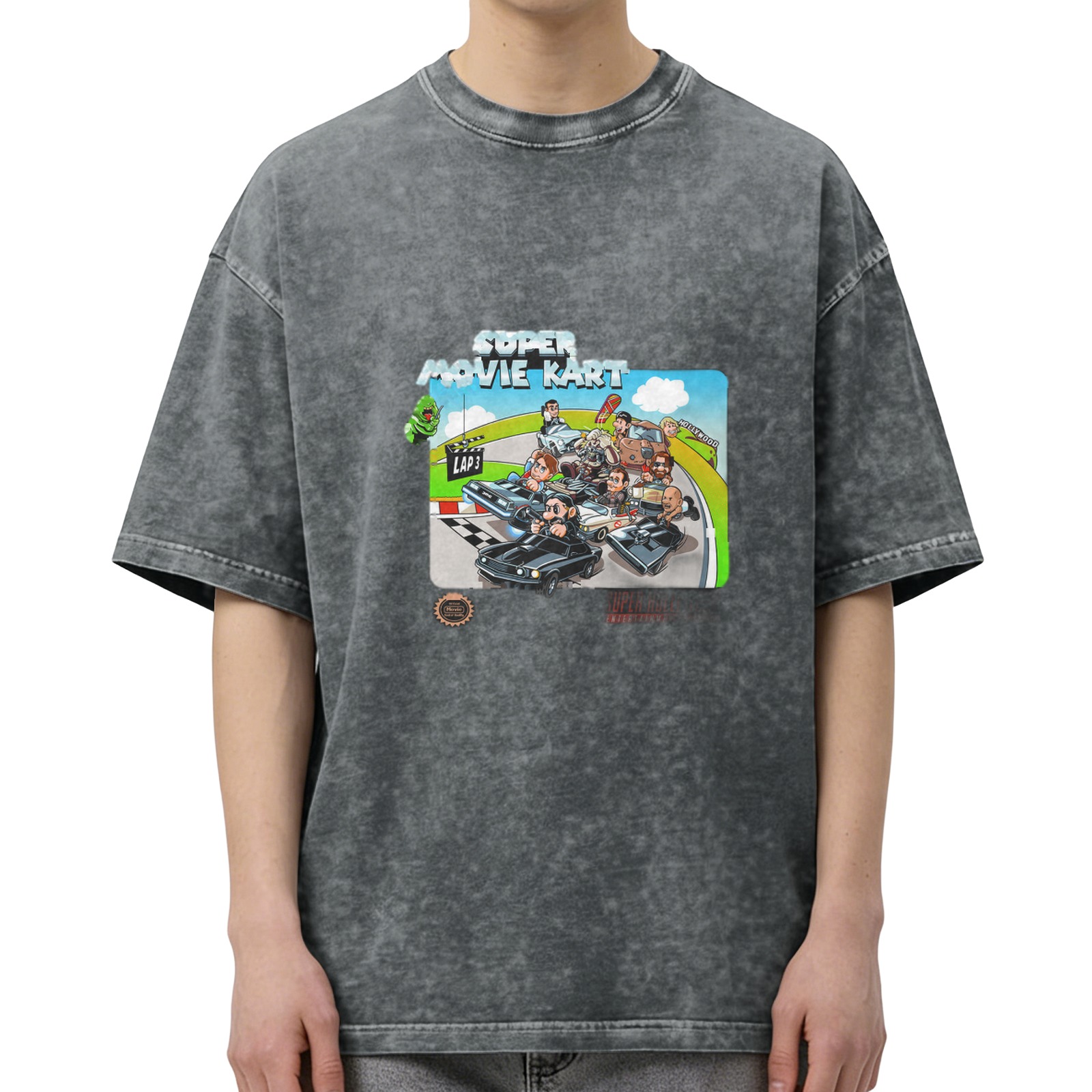 Super Movie Kart Graphic Acid Wash Oversized T-shirt