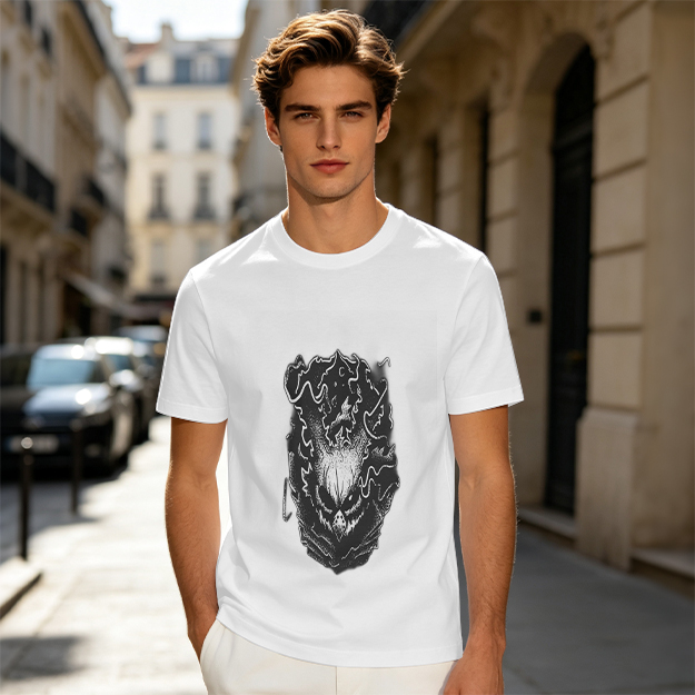 Olive Green T-Shirt with Dark Gothic Monster Graphic Print
