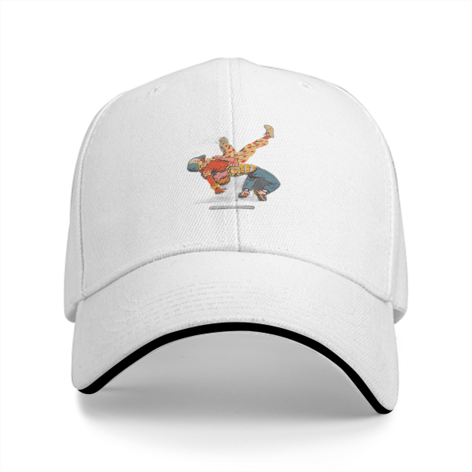 Black Baseball Cap With Breakdancing Graphic Print