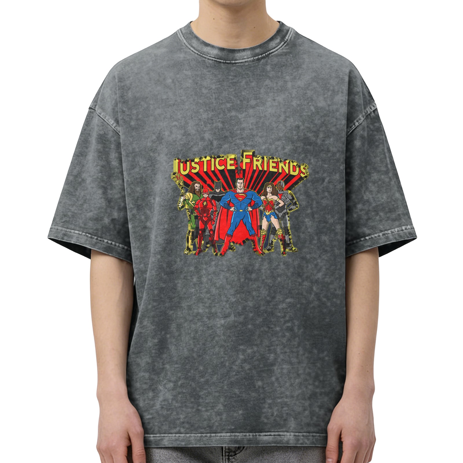 Justice Friends Superhero Graphic Vintage Wash T-Shirt