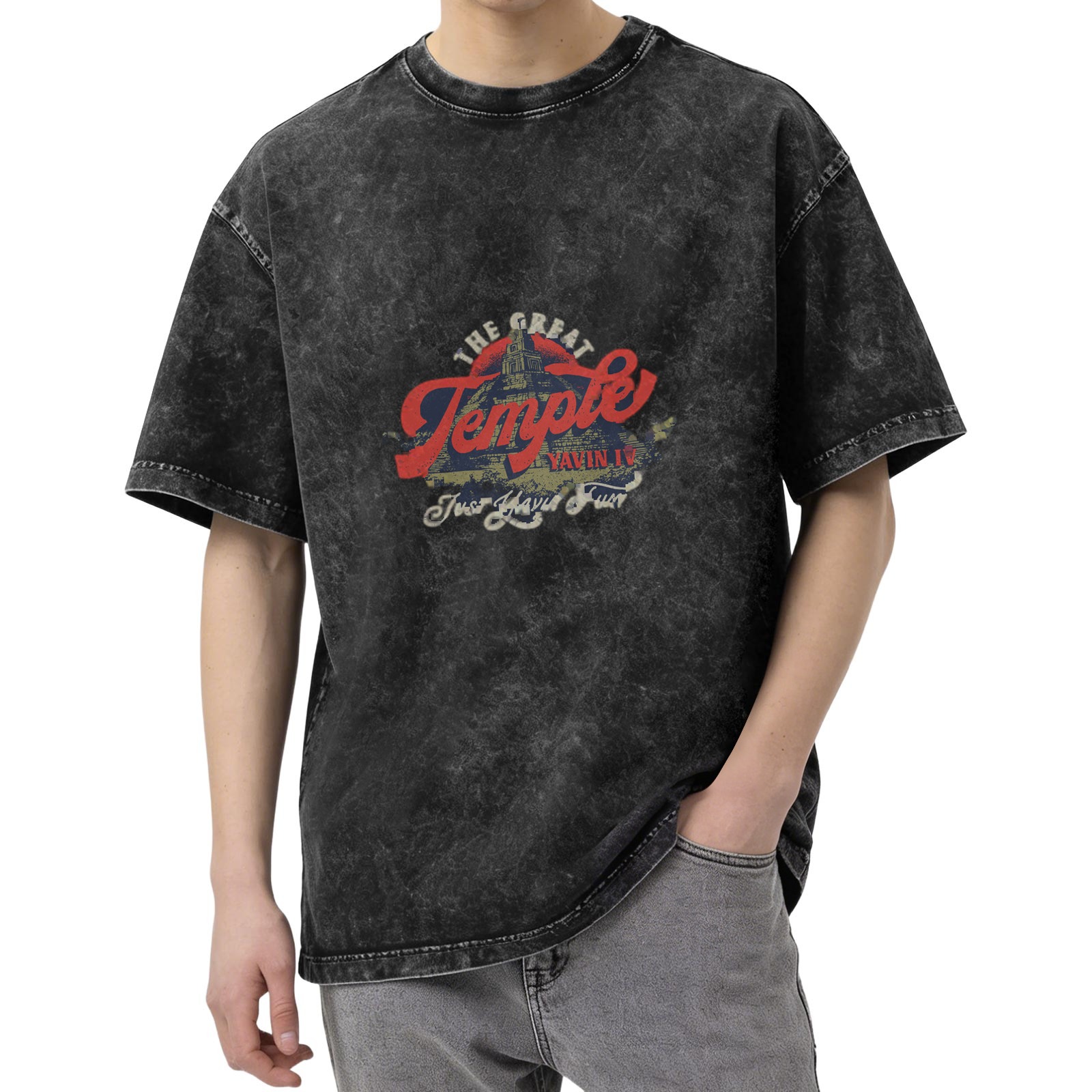 Washed Black Graphic T-Shirt With The Great Temple Yavin IV Print