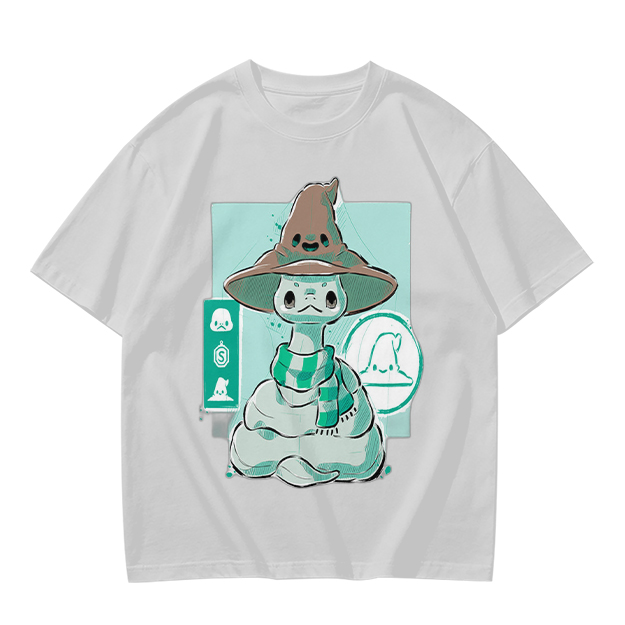 Olive T-Shirt With Cute Wizard Snake Graphic Design