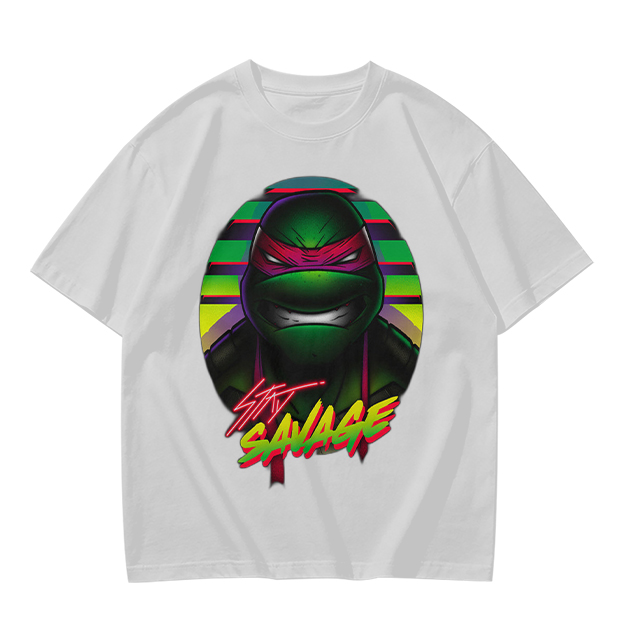 Olive T-Shirt with Retro Ninja Turtle 'Stay Savage' Graphic