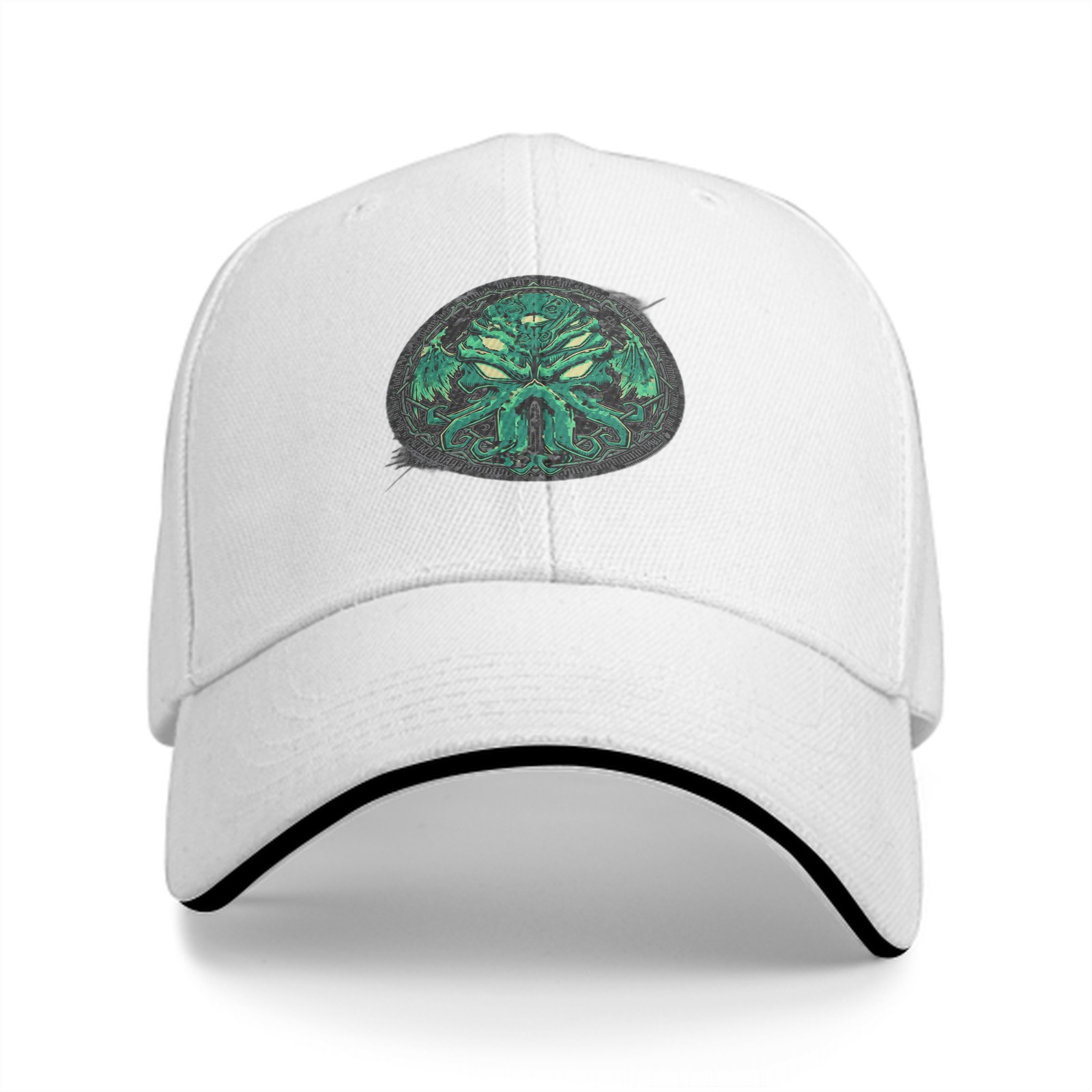 Black Baseball Cap with Green Cthulhu Monster Emblem