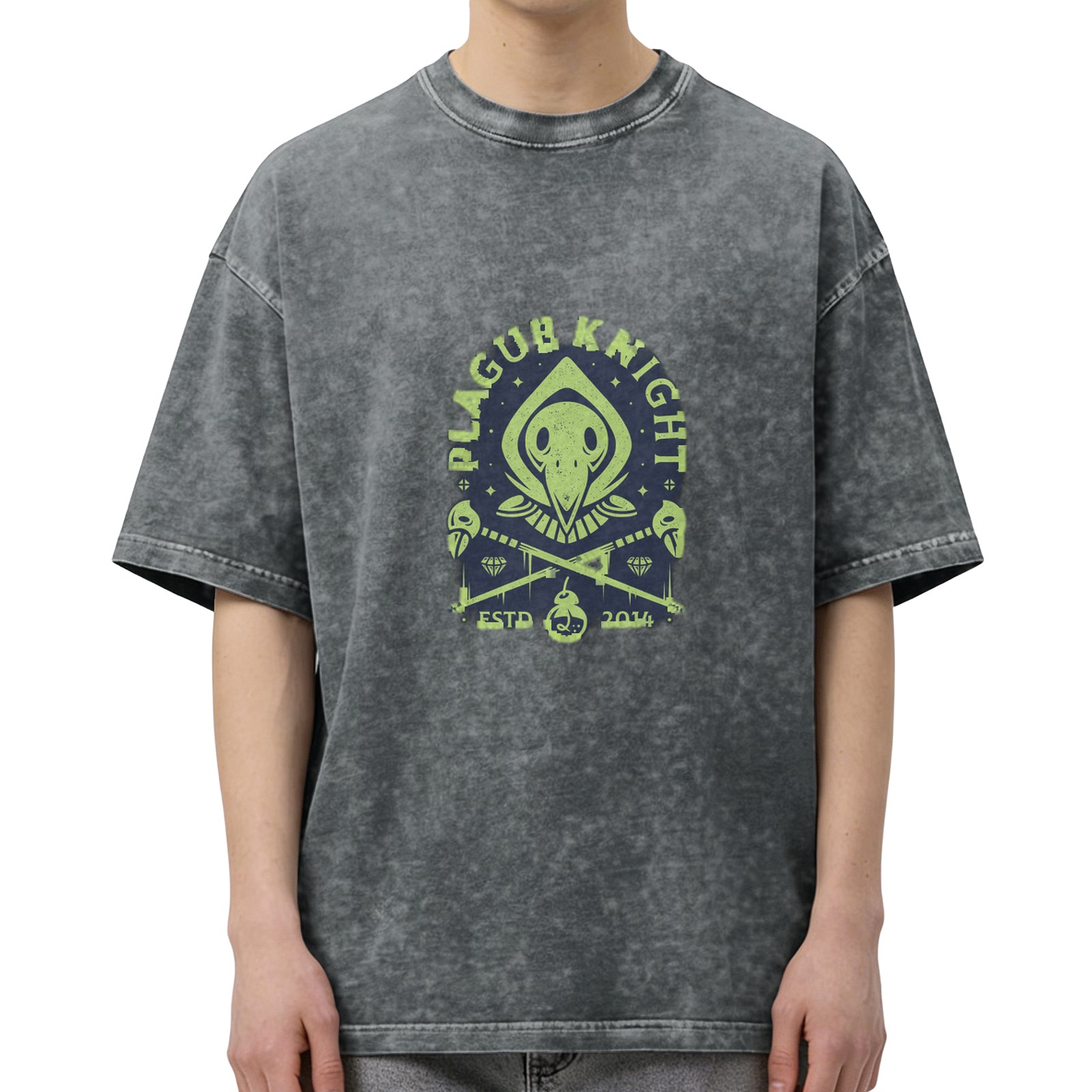 Oversized Stonewashed T-Shirt With Plague Knight Graphic Print