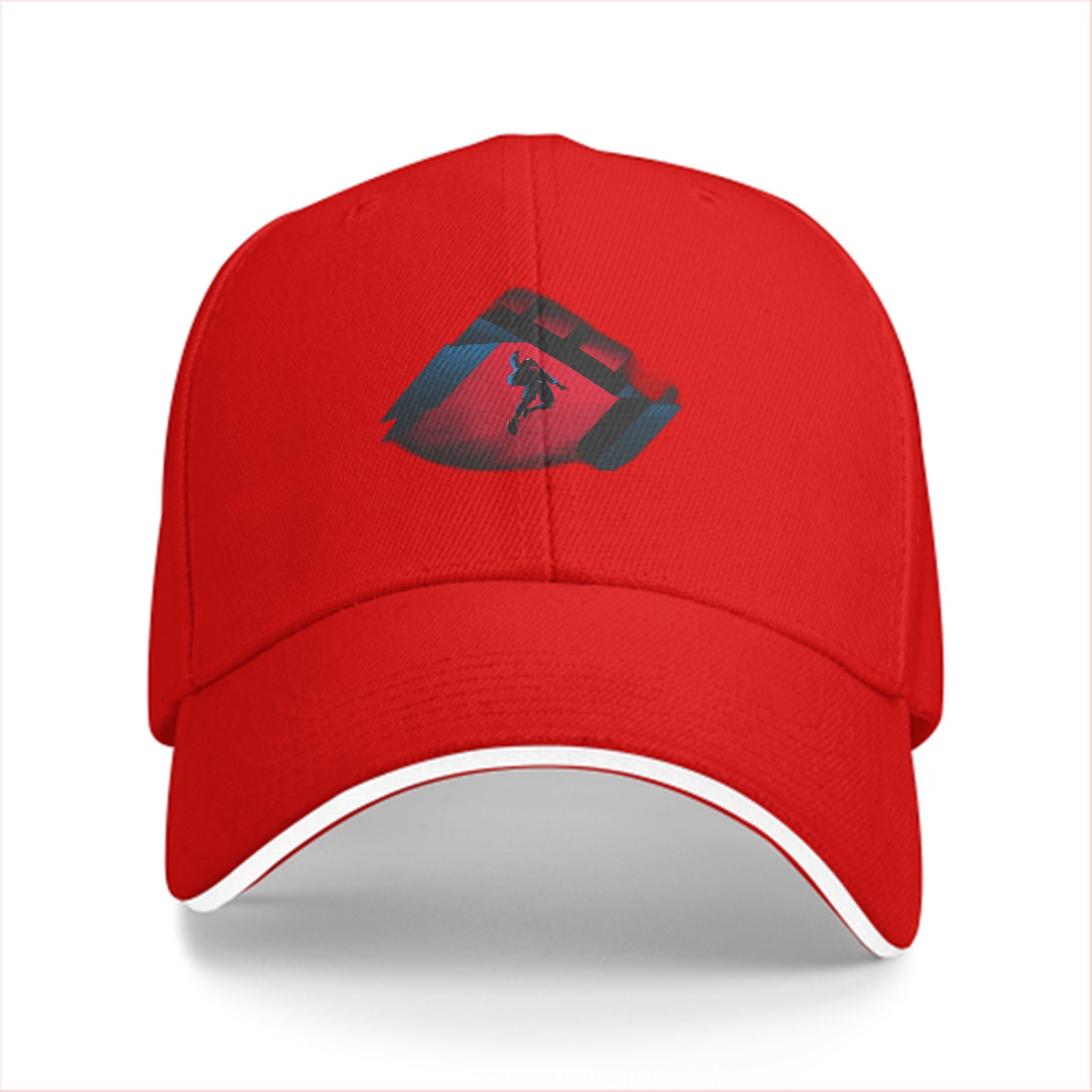 Black Baseball Cap With Action Silhouette Graphic Print