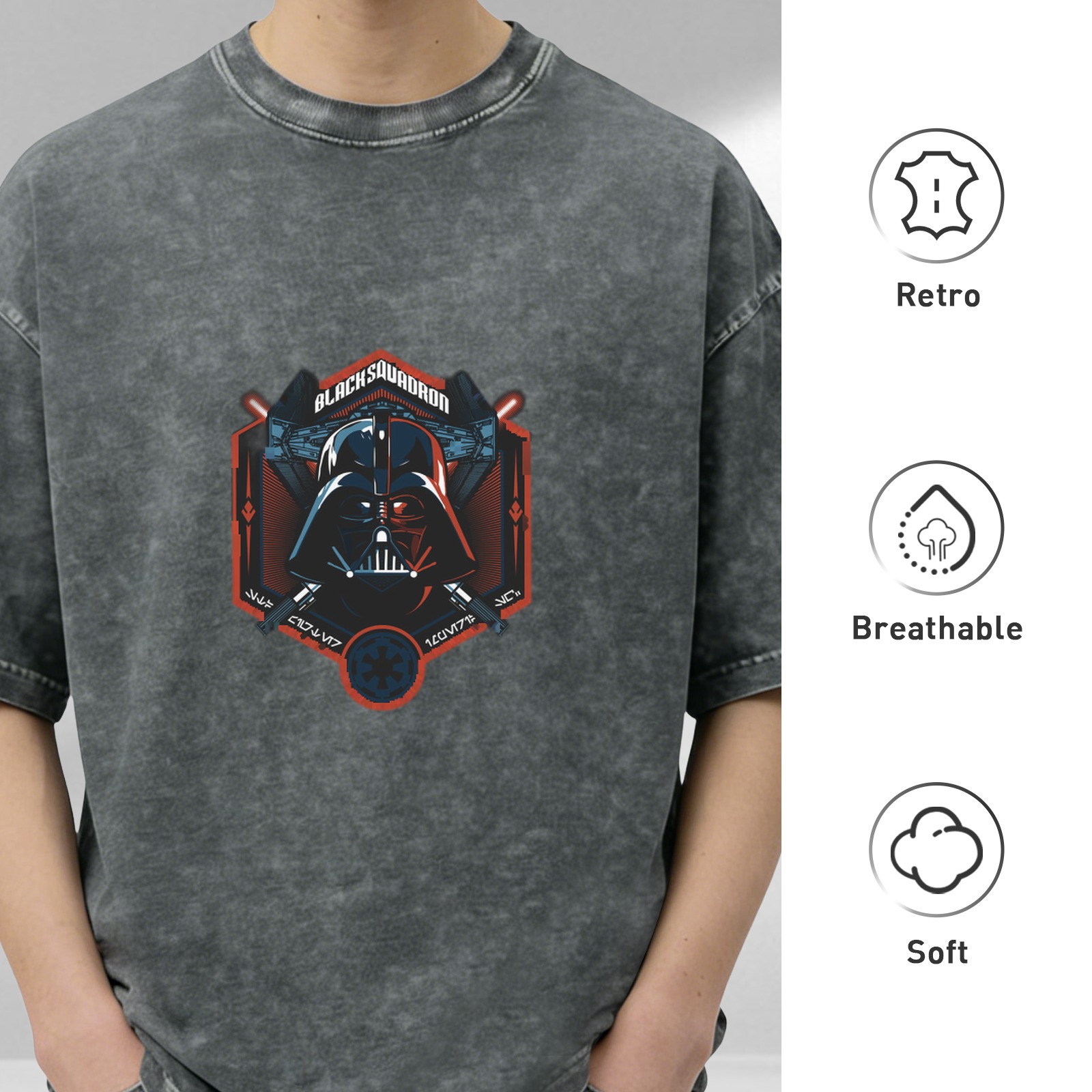 Star Wars Darth Vader Black Squadron Graphic Acid Wash T-Shirt