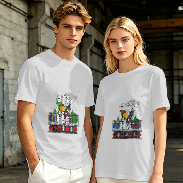 Olive Christmas Snoopy and Woodstock Graphic T-Shirt