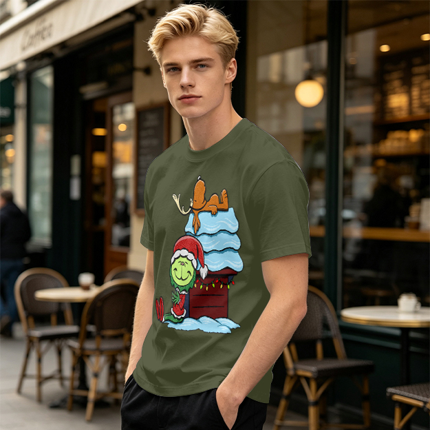 Grinch and Max Christmas Doghouse Graphic T-Shirt