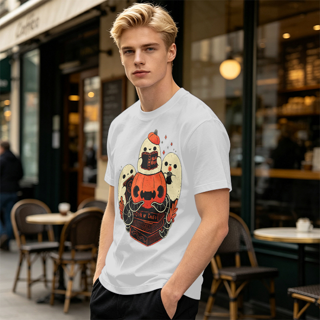Olive Halloween Ghosts Jack-o'-Lantern Graphic T-Shirt