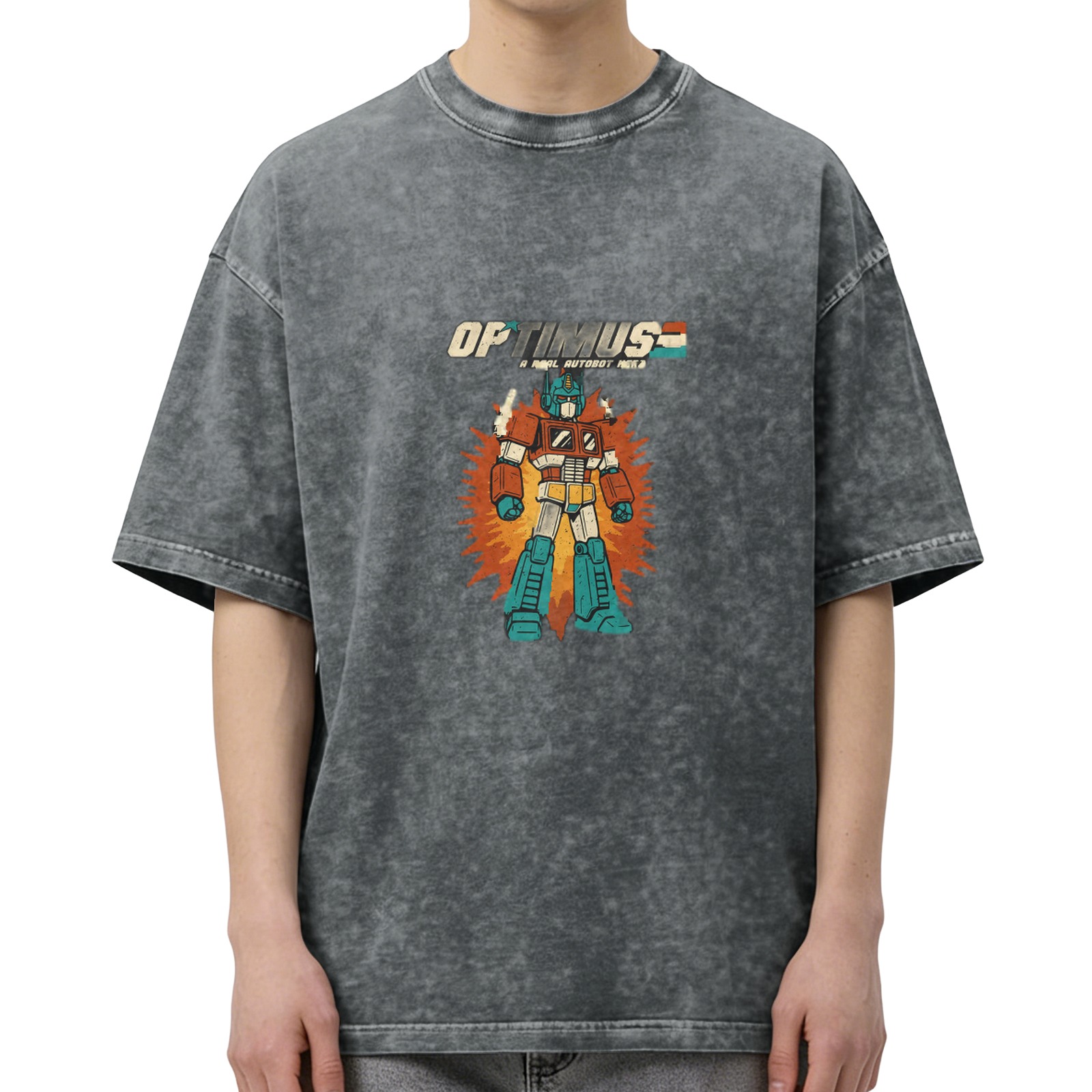 Vintage Optimus Robot Graphic Washed Black T-Shirt