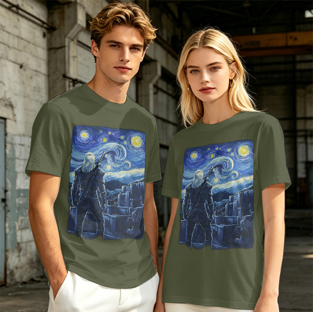 Olive T-Shirt With Starry Night Witcher Art Print