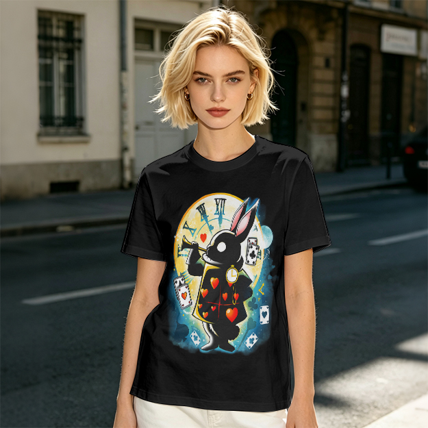 Olive T-Shirt With Alice In Wonderland White Rabbit Print