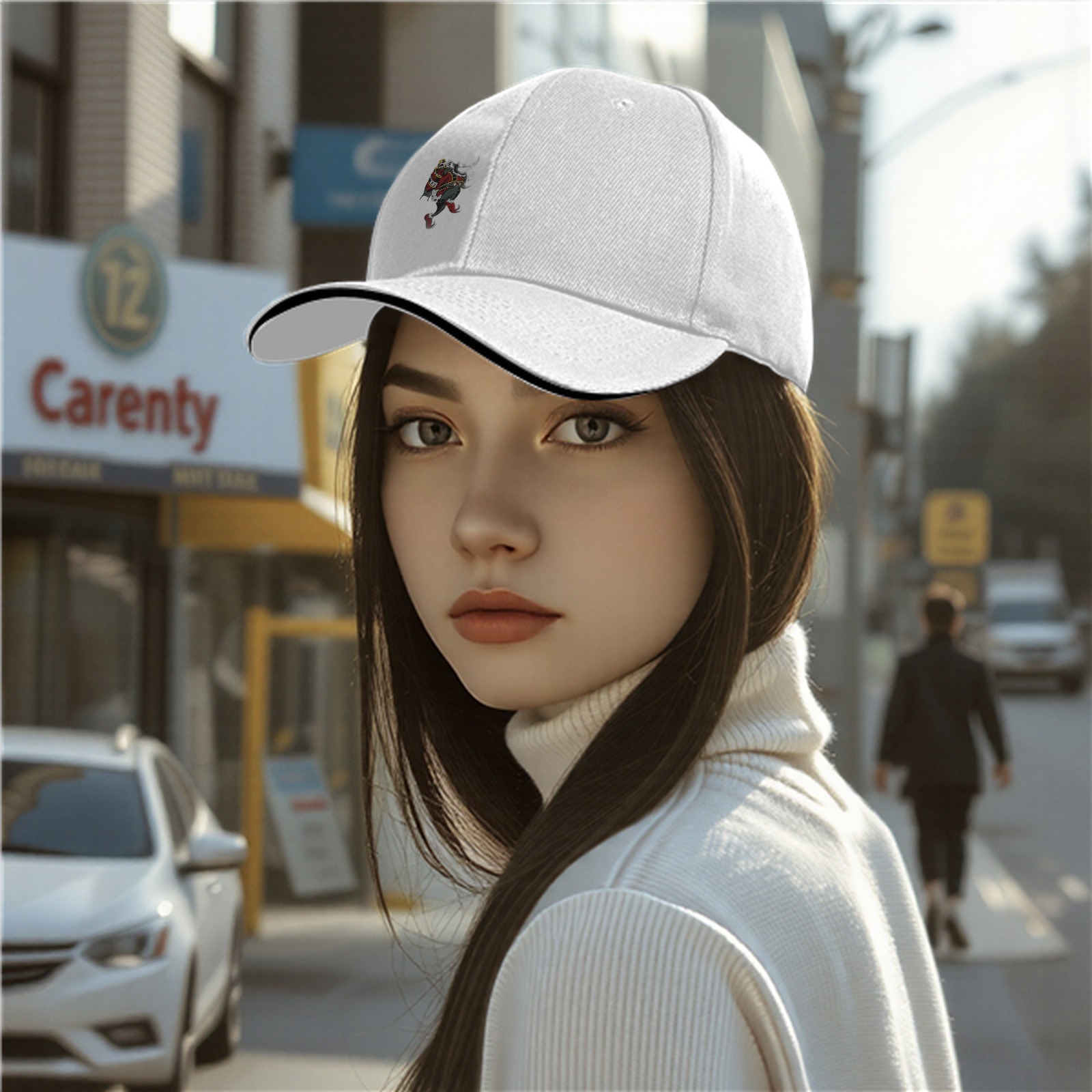 Black baseball cap with festive Santa Claus graphic