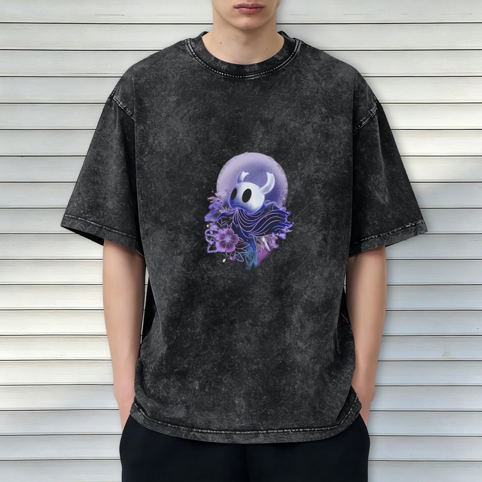 Hollow Knight Graphic Dark Wash Oversized Cotton T-Shirt