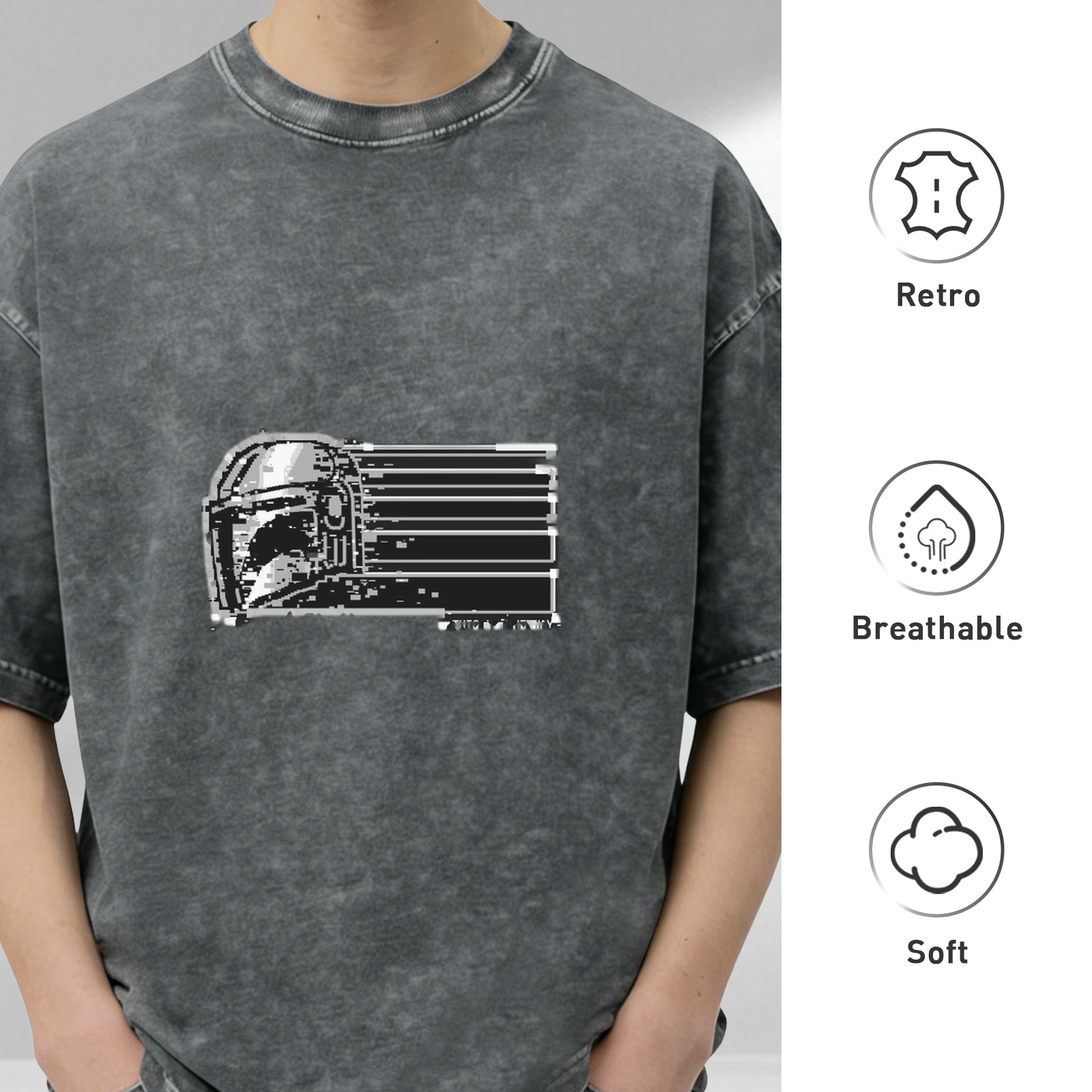 Oversized Stonewashed Black T-Shirt With Space Helmet Graphic