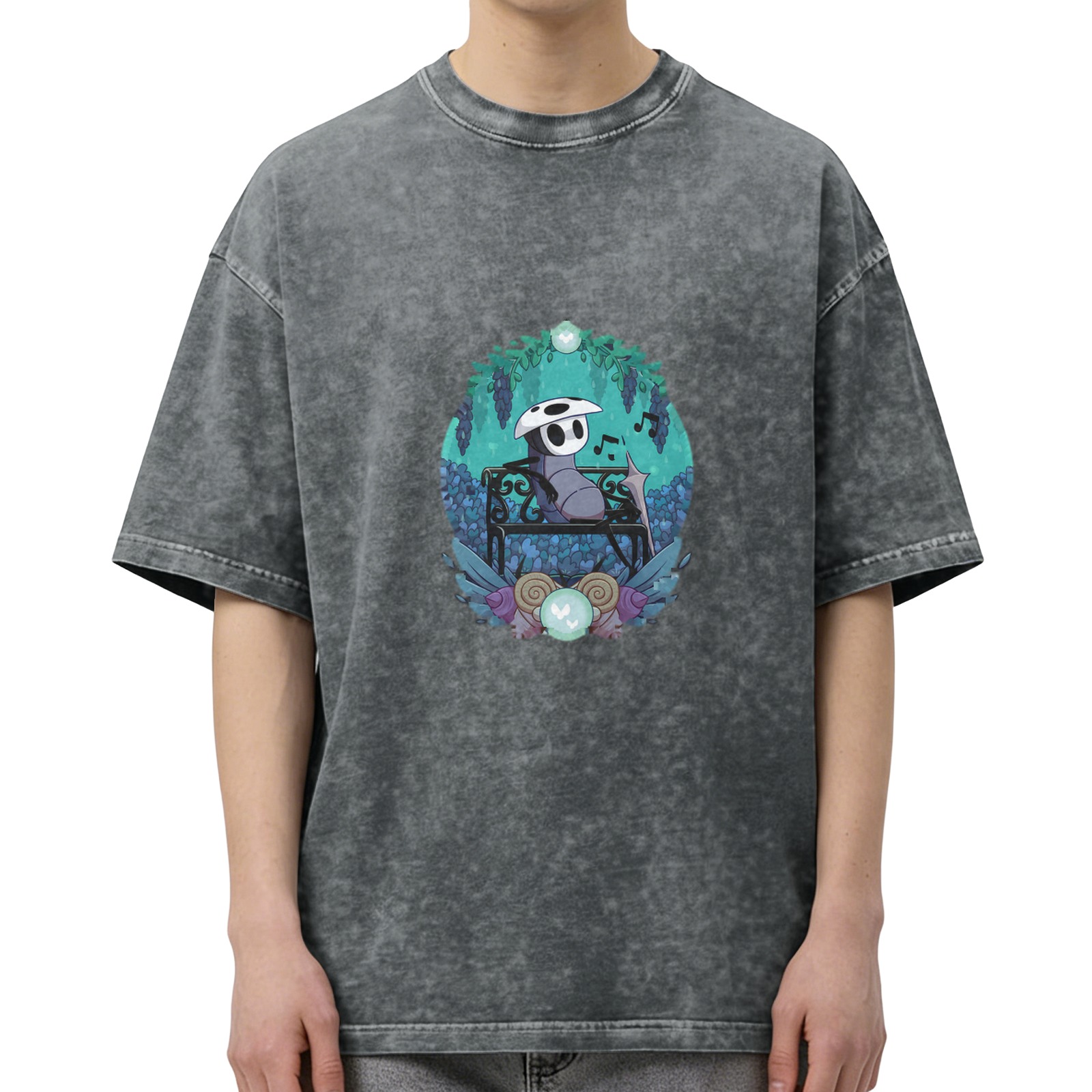 Hollow Knight Quirrel on Bench Graphic Stonewashed Black T-Shirt