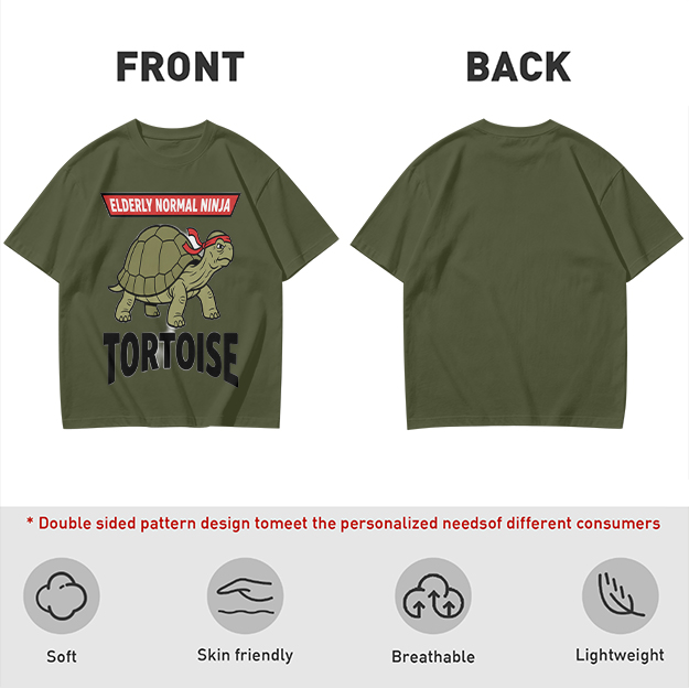Elderly Normal Ninja Tortoise Graphic Olive T-Shirt