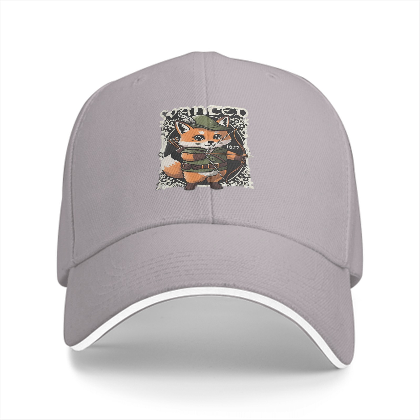 Black baseball cap with cute fox archer wanted print