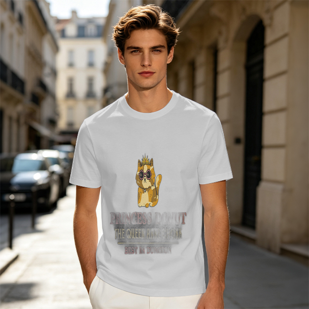 Olive T-Shirt With Princess Cat Graphic And Sunglasses